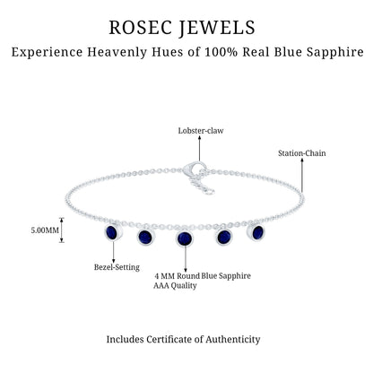 Bezel Set Blue Sapphire Charm Bracelet