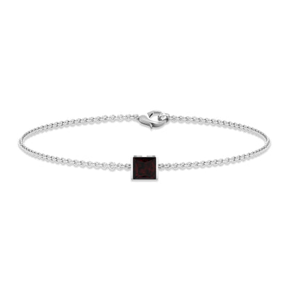 Genuine 1.4 Carat Princess Cut Garnet Solitaire Chain Bracelet