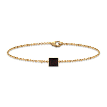Genuine 1.4 Carat Princess Cut Garnet Solitaire Chain Bracelet