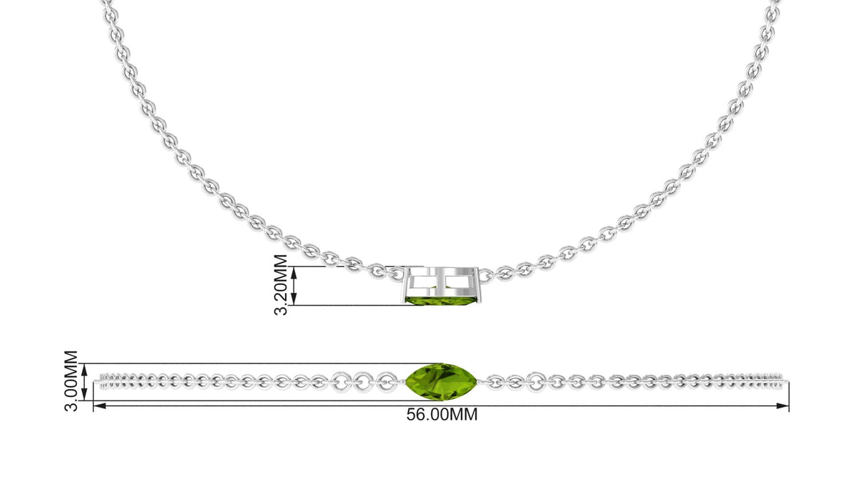 Genuine 0.74 Carat Marquise Cut Solitaire Peridot Chain Bracelet