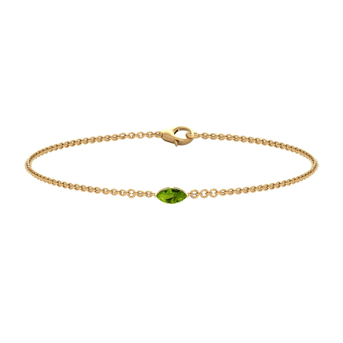 Genuine 0.74 Carat Marquise Cut Solitaire Peridot Chain Bracelet