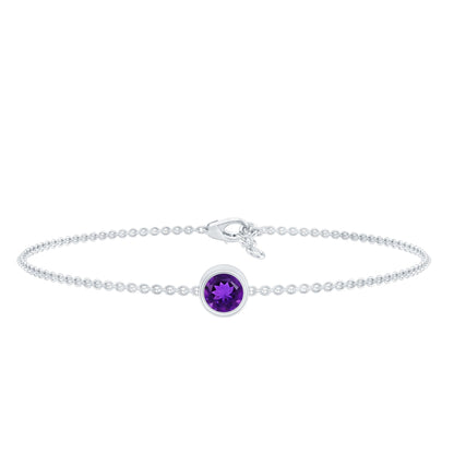 1.2 Carat Genuine Amethyst Solitaire Chain Bracelet in Bezel Set