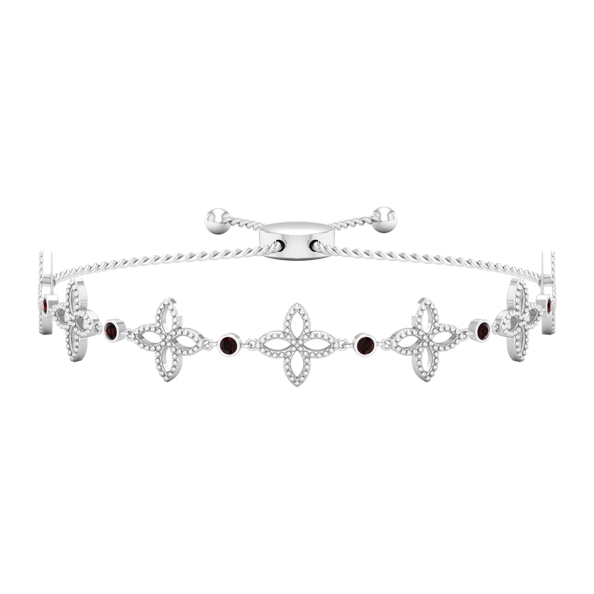 Genuine Garnet Flower Bracelet with Bolo Chain