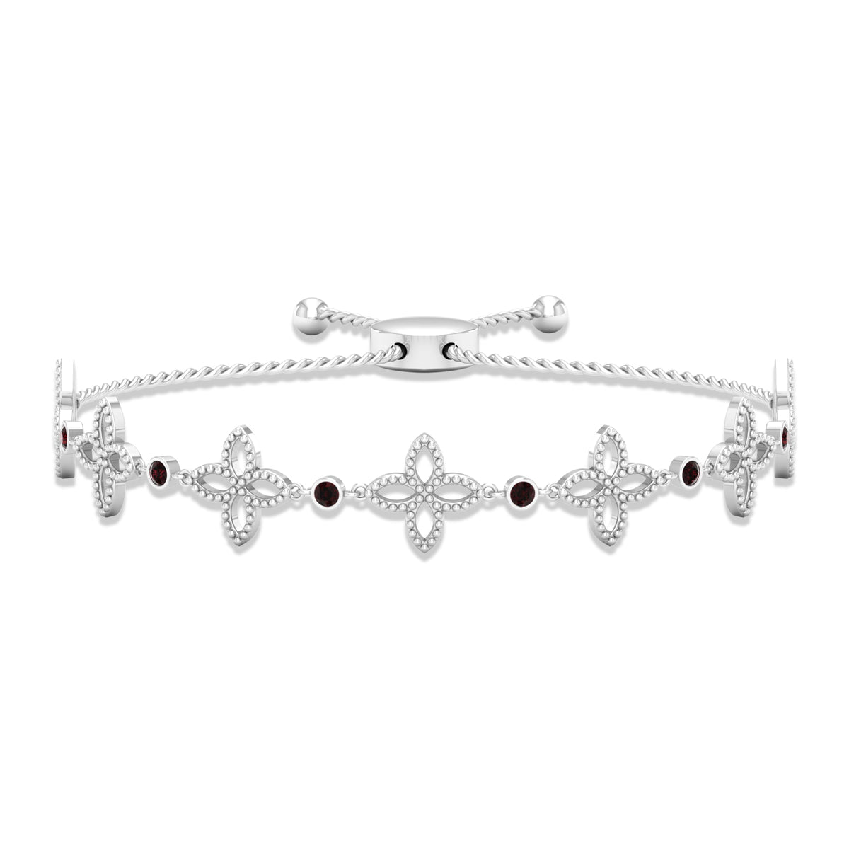 Genuine Garnet Flower Bracelet with Bolo Chain