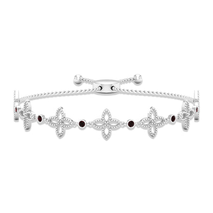 Genuine Garnet Flower Bracelet with Bolo Chain