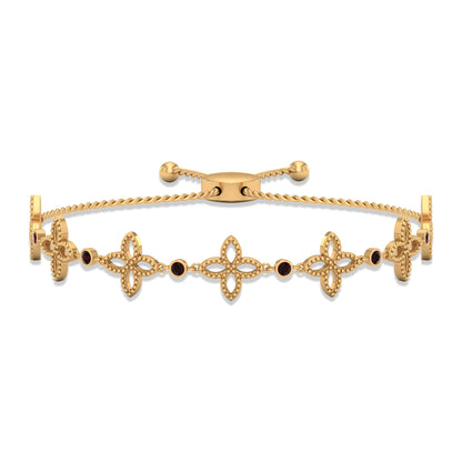 Genuine Garnet Flower Bracelet with Bolo Chain