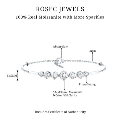 Round Moissanite Link Chain Bracelet for Women