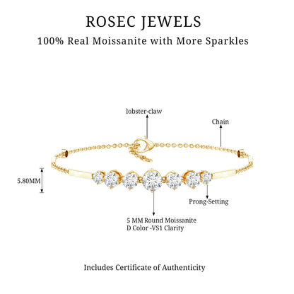 Round Moissanite Link Chain Bracelet for Women