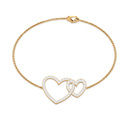 Natural Diamond Two Heart Bracelet for Women