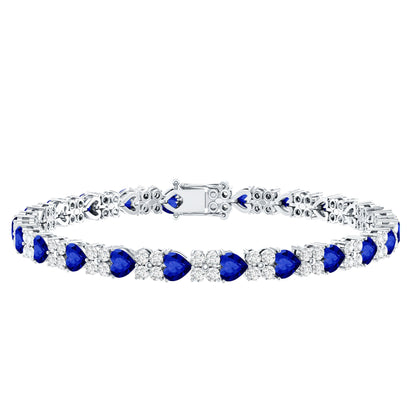 Certified Lab Grown Blue Sapphire Heart Tennis Bracelet with Moissanite