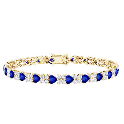 Certified Lab Grown Blue Sapphire Heart Tennis Bracelet with Moissanite