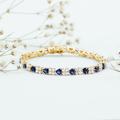Certified Lab Grown Blue Sapphire Heart Tennis Bracelet with Moissanite