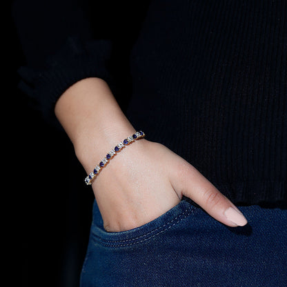 Certified Lab Grown Blue Sapphire Heart Tennis Bracelet with Moissanite