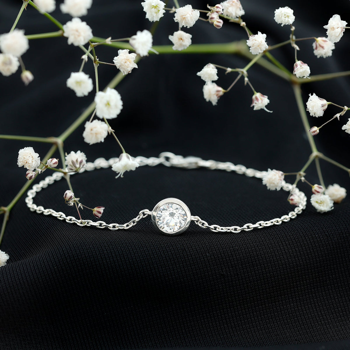 Bezel Set 1.3 Carat CZ Diamond Solitaire Chain Bracelet