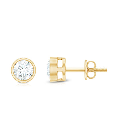 Dainty Moissanite Solitaire Stud Earrings in Bezel Setting