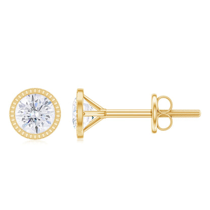 Round Diamond Solitaire Stud Earrings in Bezel Setting