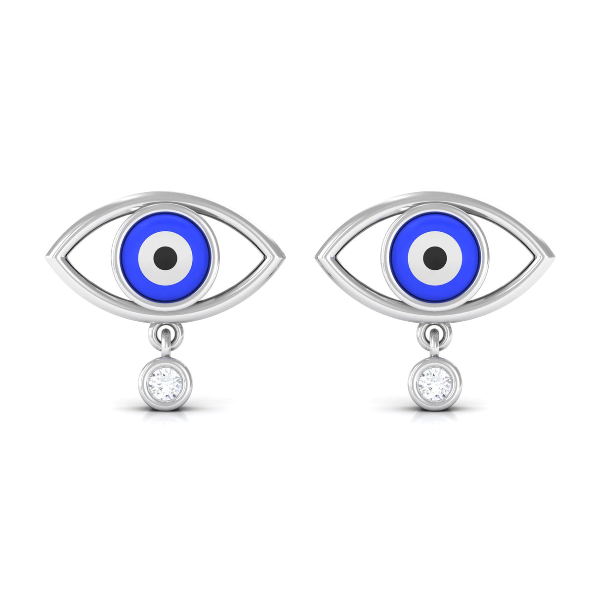 Classic Evil Eye Stud Earrings with Moissanite Drop in Bezel Setting