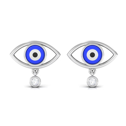 Classic Evil Eye Stud Earrings with Moissanite Drop in Bezel Setting