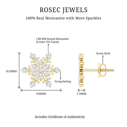 Moissanite Snowflake Stud Earrings for Her