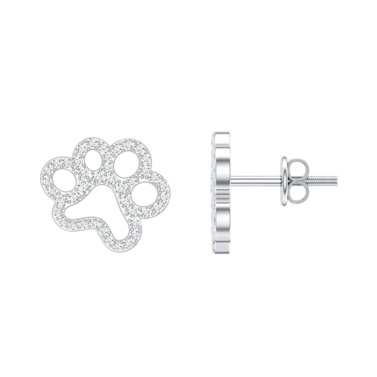 Moissanite Paw Print Earrings With Certificate