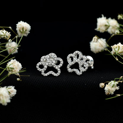 Moissanite Paw Print Earrings With Certificate