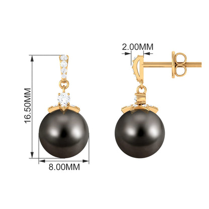 Cultured 15 Carat Black Tahitian Pearl Bridal Drop Earrings with Diamond