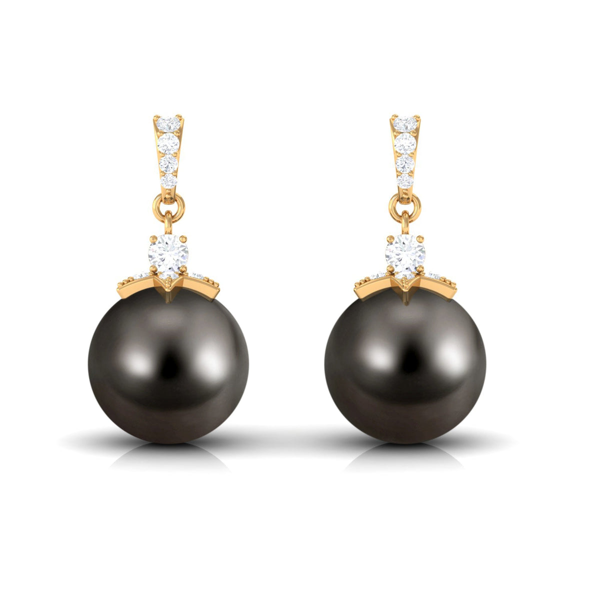 Cultured 15 Carat Black Tahitian Pearl Bridal Drop Earrings with Diamond