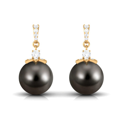 Cultured 15 Carat Black Tahitian Pearl Bridal Drop Earrings with Diamond