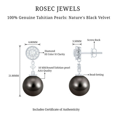 Natural 16 Carat Tahitian Pearl Diamond Drop Earrings for Women