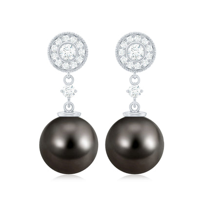 Natural 16 Carat Tahitian Pearl Diamond Drop Earrings for Women