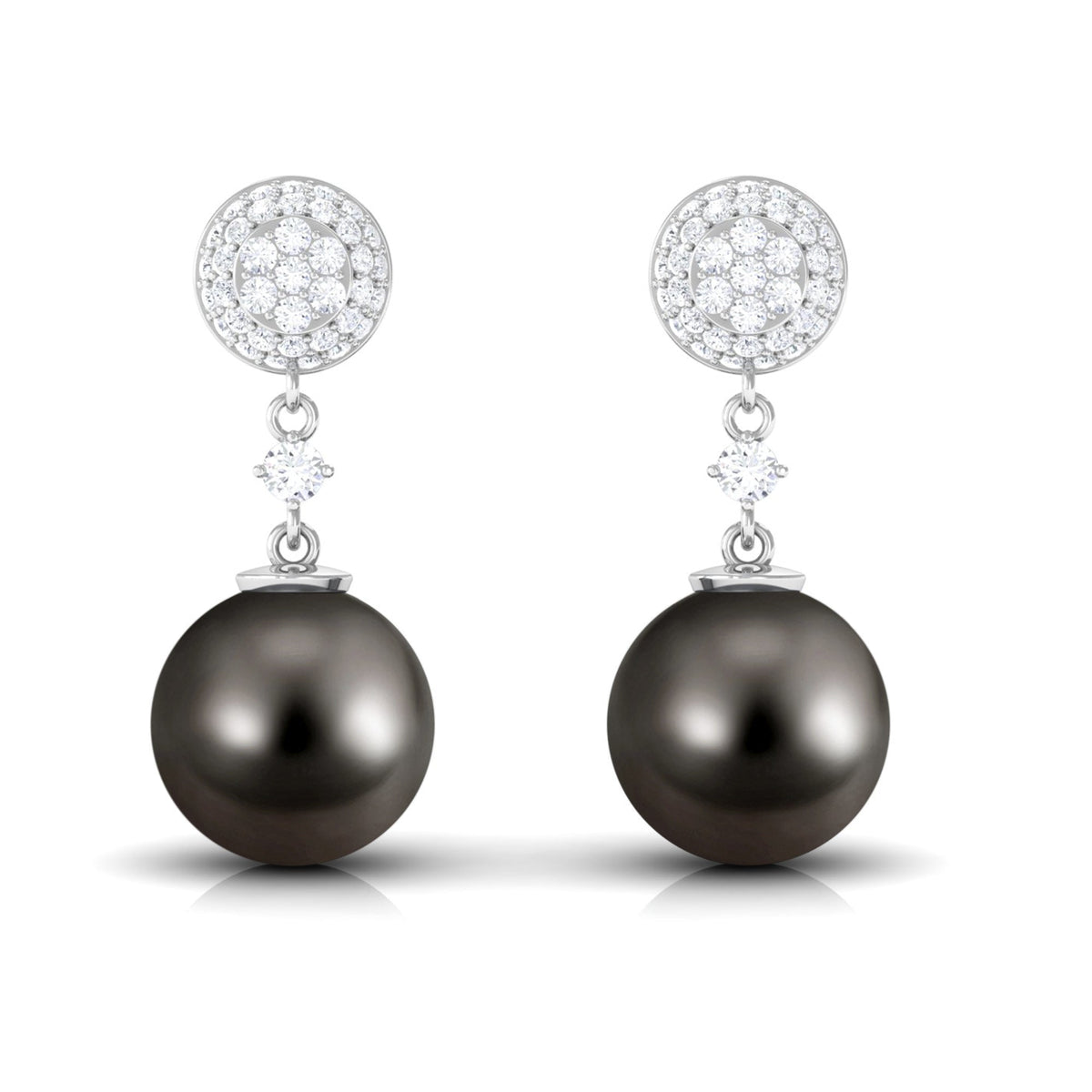 Cultured 16 Carat Tahitian Pearl Drop Earrings with Diamond