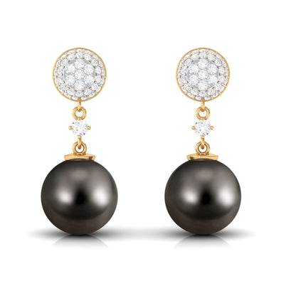 Cultured 16 Carat Tahitian Pearl Drop Earrings with Diamond