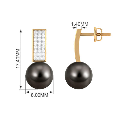 Unique Tahitian Pearl and Diamond Bar Drop Earrings