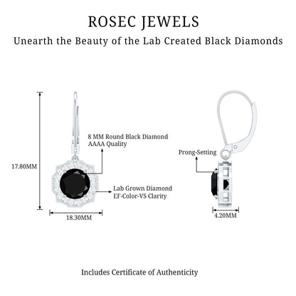 Lab Grown Black Diamond Drop Earrings with Diamond Halo