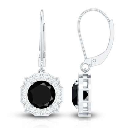 Lab Grown Black Diamond Drop Earrings with Diamond Halo