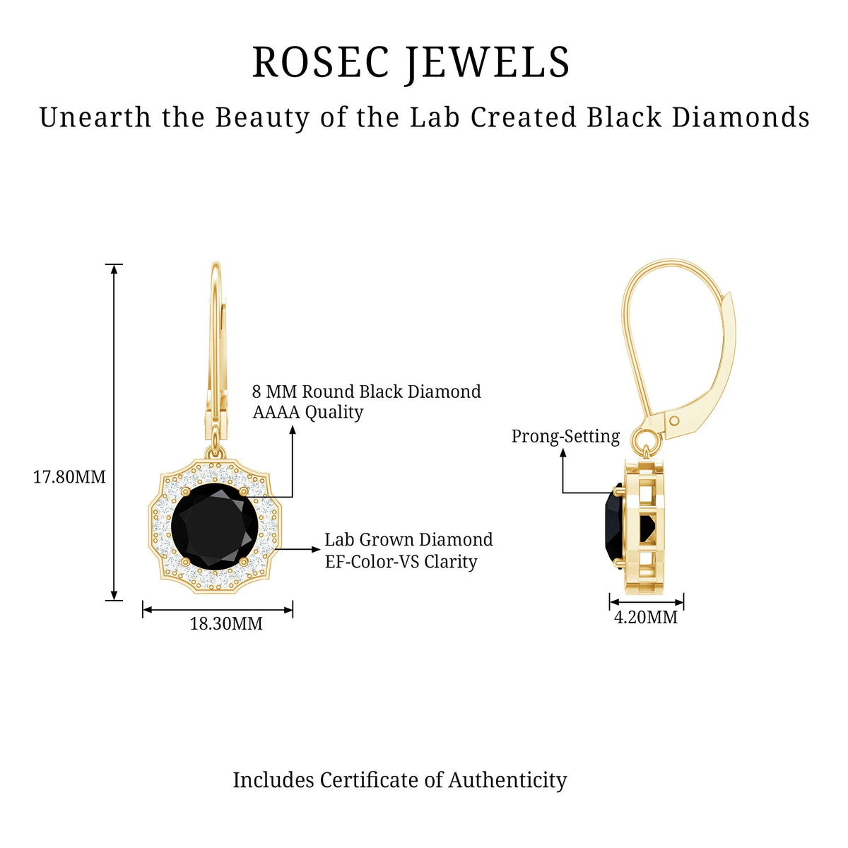 Lab Grown Black Diamond Drop Earrings with Diamond Halo