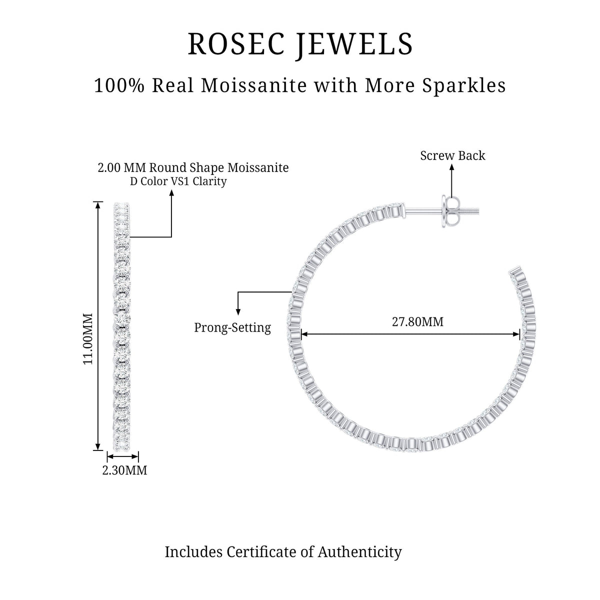 Certified Moissanite Big Hoop Earrings for Women