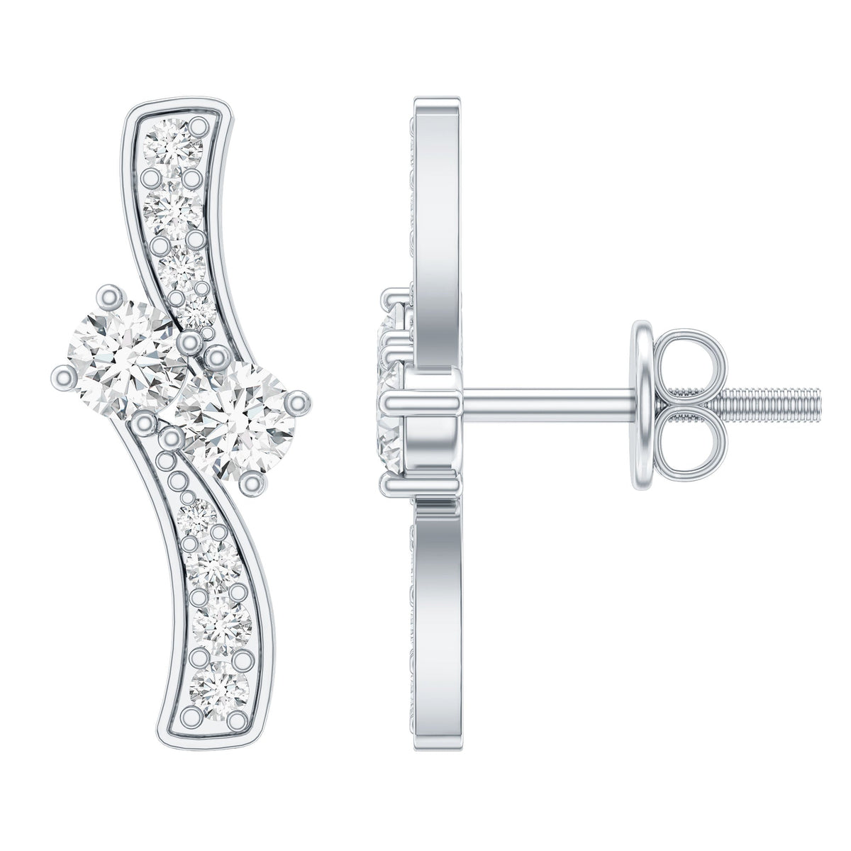 Lab Grown Diamond Two Stone Stud Earrings With Screw Back