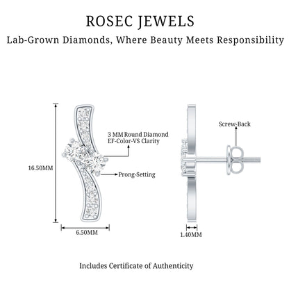 Lab Grown Diamond Two Stone Stud Earrings With Screw Back
