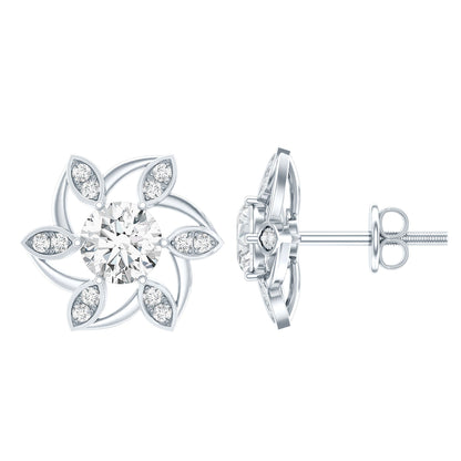 Certified Lab Grown Diamond Flower Stud Earrings With Screw Back