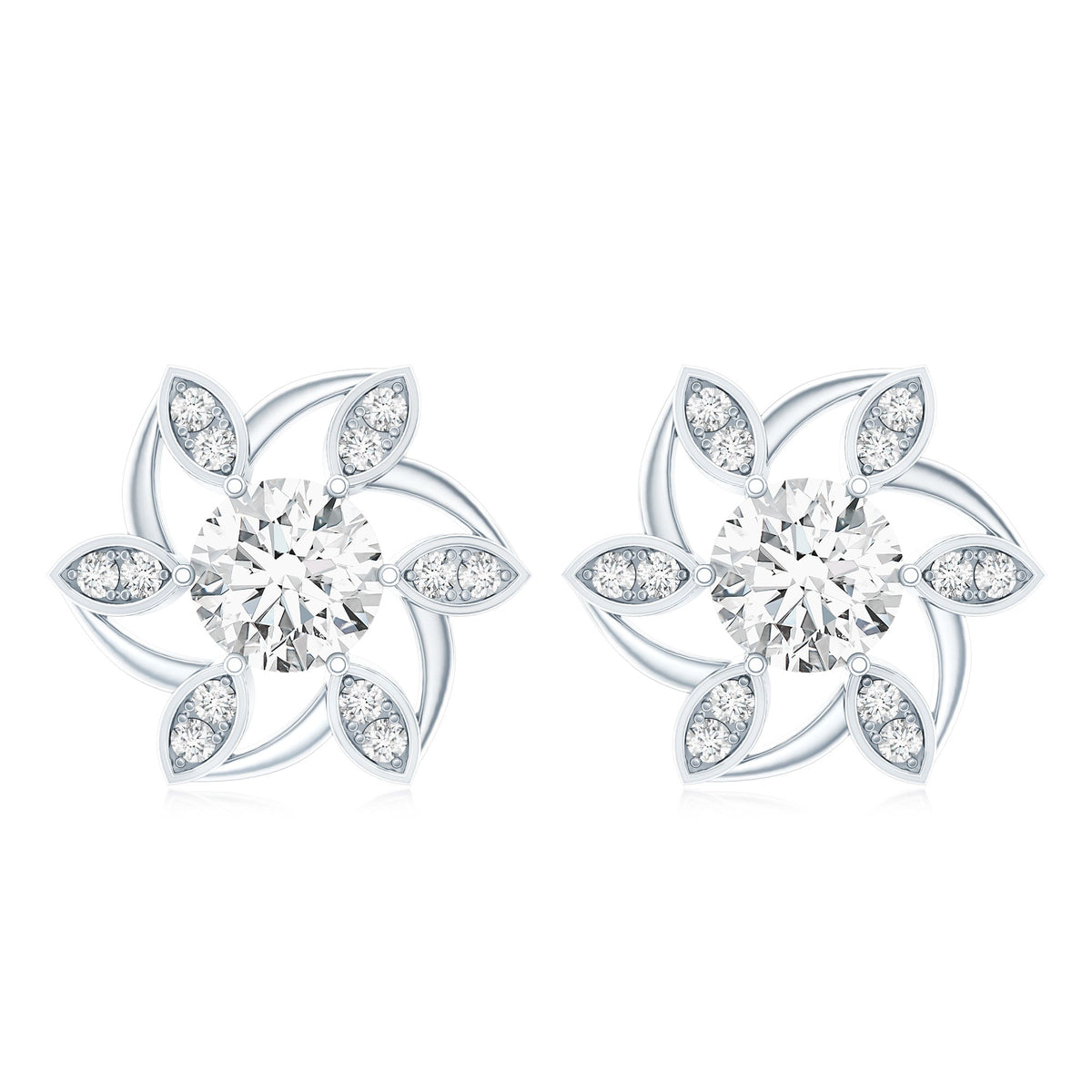 Certified Lab Grown Diamond Flower Stud Earrings With Screw Back