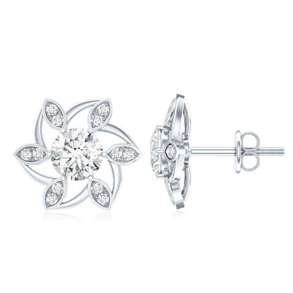 Certified Lab Grown Diamond Flower Stud Earrings With Screw Back