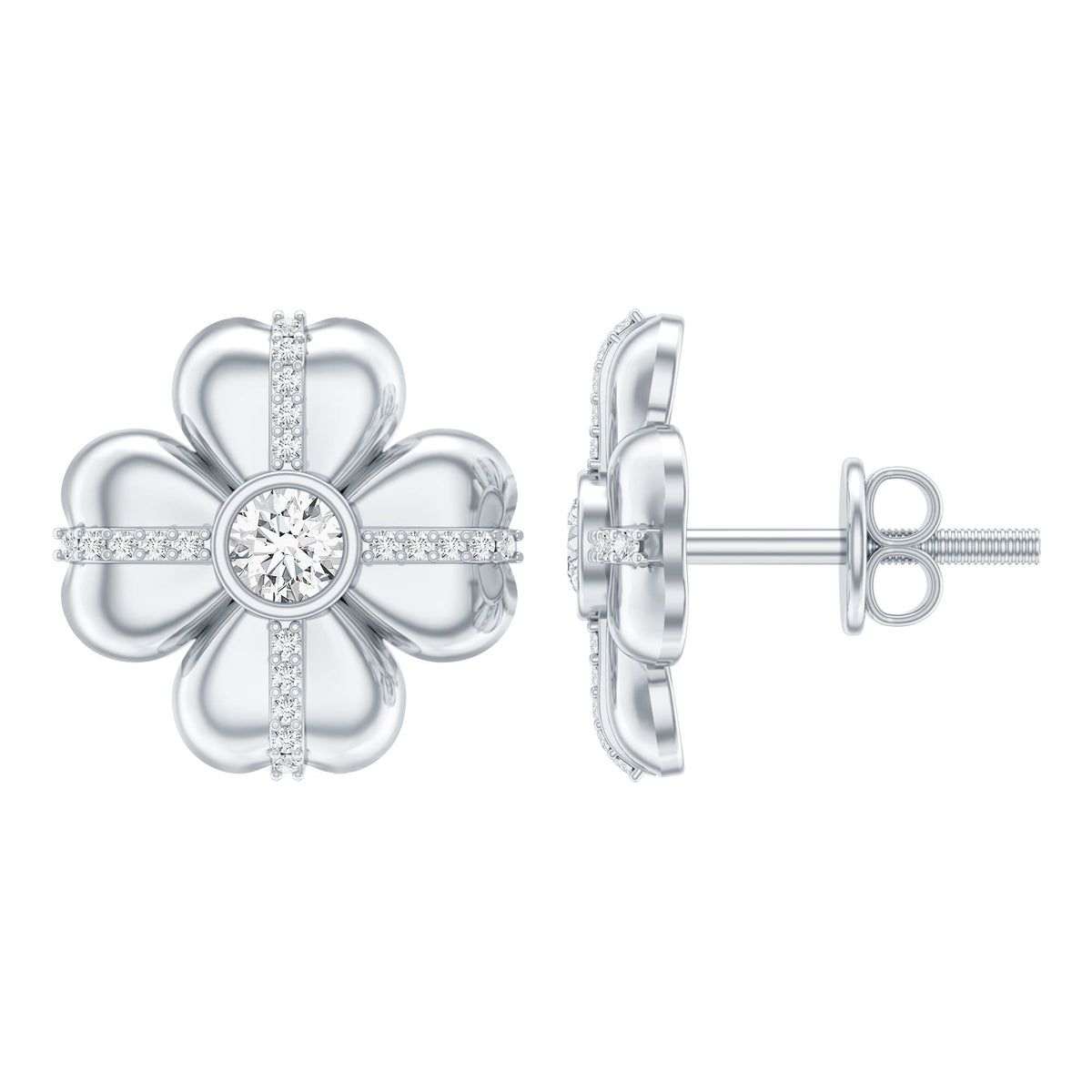 Lab Grown Diamond Flower Stud Earrings With Screw Back