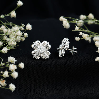 Lab Grown Diamond Flower Stud Earrings With Screw Back