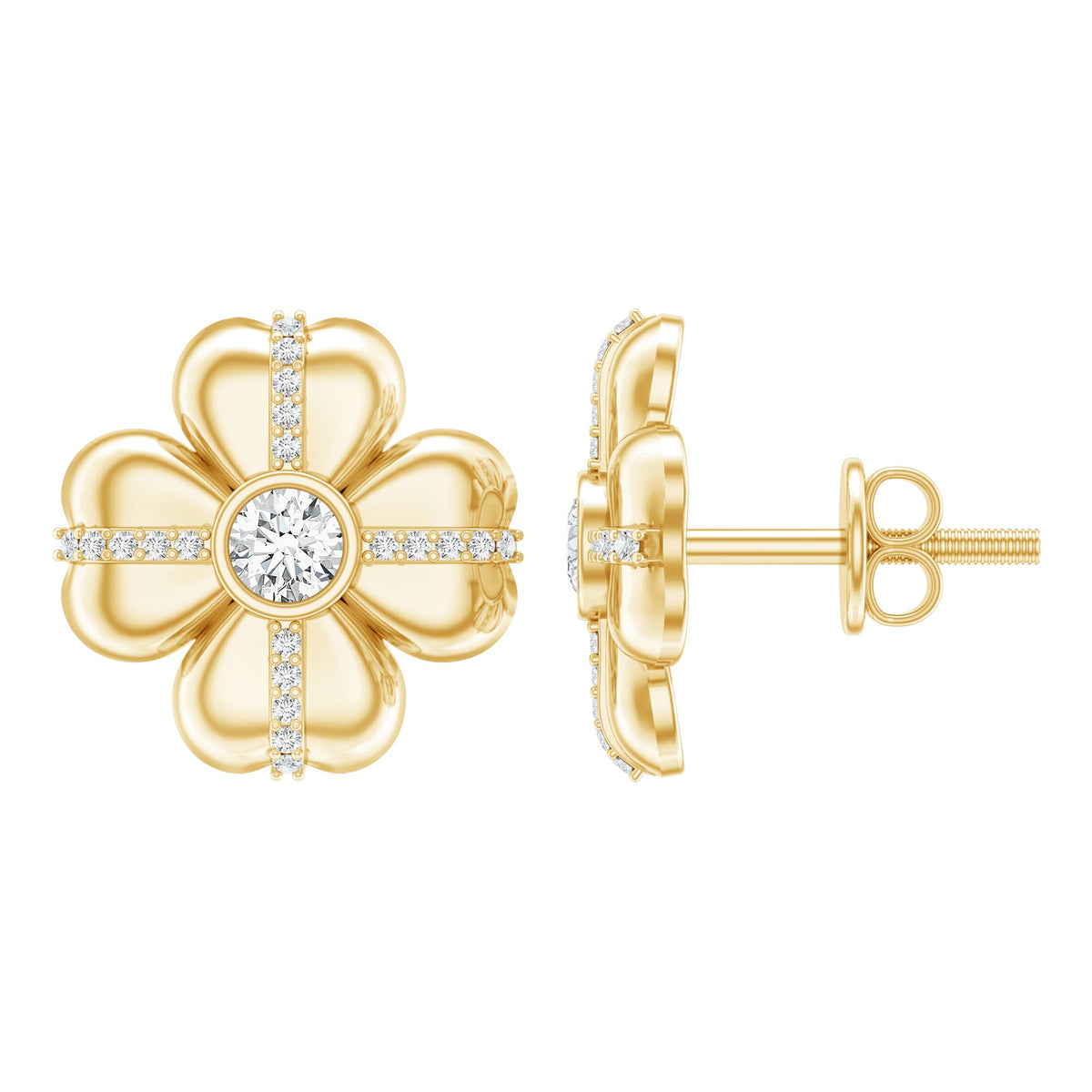 Lab Grown Diamond Flower Stud Earrings With Screw Back