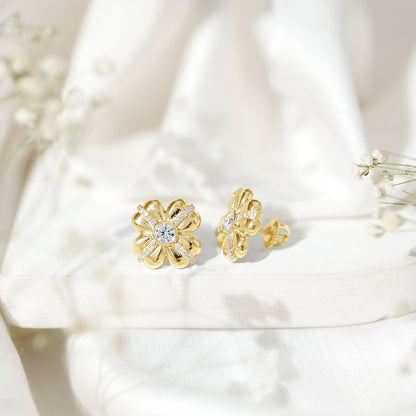 Lab Grown Diamond Flower Stud Earrings With Screw Back