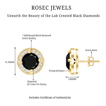 Lab Grown Black Diamond Halo Stud Earrings With Screw Back