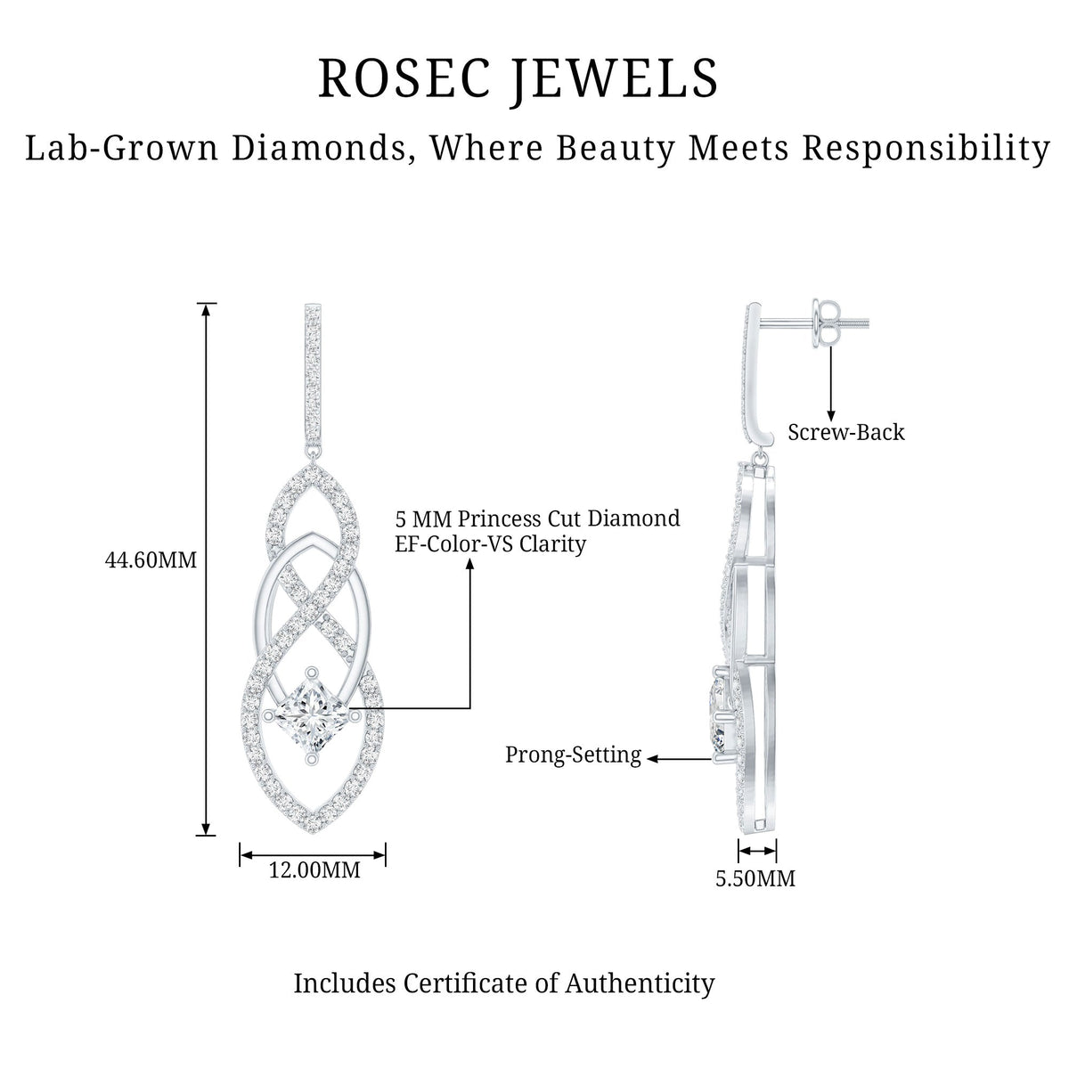 Certified Lab Grown Bridal Dangle Earrings