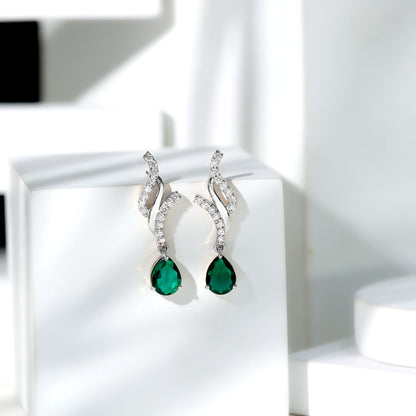 Vintage Lab Grown Emerald Teardrop Earrings with Diamond Accent
