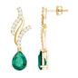 Vintage Lab Grown Emerald Teardrop Earrings with Diamond Accent